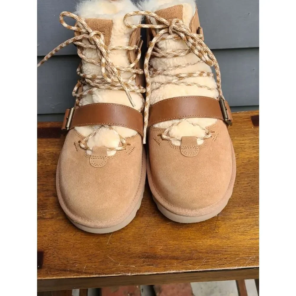 UGG Chestnut Suede Dune Mini Shearling Lace Up Boot size 8
